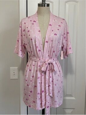 Light Pink Heart Print Women's Kimono Robe - Unbranded